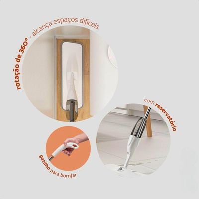 Mop Mozcada Spray Slim Com Gatilho E Esfregão De Microfibras