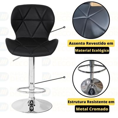 Kit 10 Banquetas Slim Estofada Giratória Com Regulagem De Altura - Preto