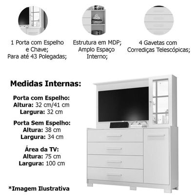 Cômoda Com Painel Para Tv 43 4 Gavetas 2 Portas Ilha Bela Cinamomo Off White