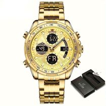 Relógio Esportivo De Luxo À Prova Da Água Com Funções De Data E Cronógrafo Aço Dourado