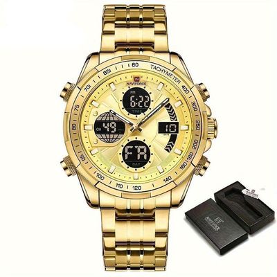 Relógio Esportivo De Luxo À Prova Da Água Com Funções De Data E Cronógrafo Aço Dourado