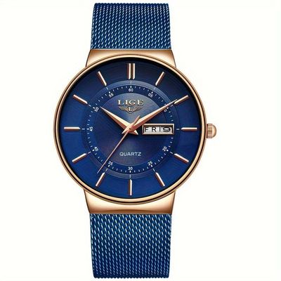 Relógio De Quartzo Lige Com Pulseira De Aço Inoxidável Azul