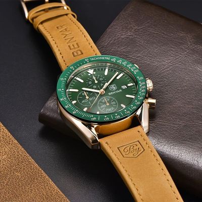 Relógio Analógico De Quartzo Cronógrafo Luminoso Designer De Pulso Verde