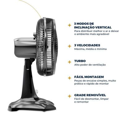 Ventilador De Mesa Britânia BVT301 60W Maxx Force Preto 110V