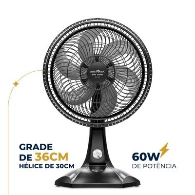 Ventilador De Mesa Britânia BVT301 60W Maxx Force Preto 110V