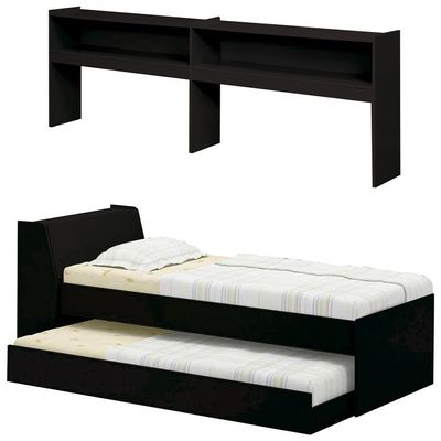 Cama Solteiro Bicama Bau Estante 2 Nichos Bb2829 Preto Dtall Preto