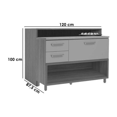 Bancada Ilha Cozinha Princesa Com 1 Porta E 2 Gavetas 120cm Freijó Off White