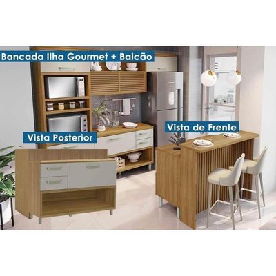 Bancada Ilha Cozinha Princesa Com 1 Porta E 2 Gavetas 120cm Freijó Off White