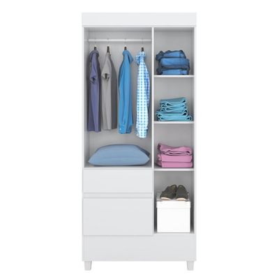 Kit Guarda Roupa Solteiro 3 Portas Wind Cômoda Astral Branco