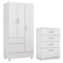 Kit Guarda Roupa Solteiro 3 Portas Wind Cômoda Astral Branco