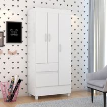 Kit Guarda Roupa Solteiro 3 Portas Wind Cômoda Astral Branco