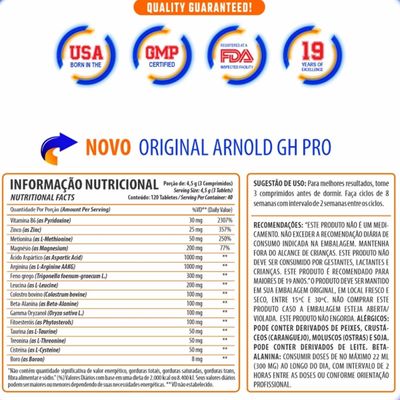 Gh Pro Arnold Nutrition com 120 tabletes Testo Booster