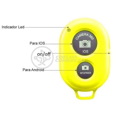Controle Remoto Disparador De Fotos Bluetooth Selfie Amarelo