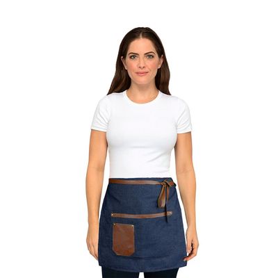 Avental de Cintura Meio Corpo Barista Chef Jeans e Couro 1un