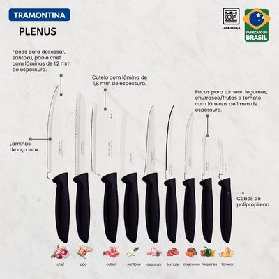 Jogo De Facas Inox 9 Peças Plenus Preto Tramontina