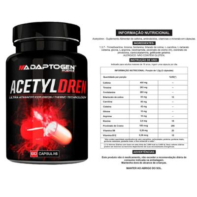 Kit 3 Cafeína Acetyldren 60 Cápsulas Sem Sabor - Adaptogen Science