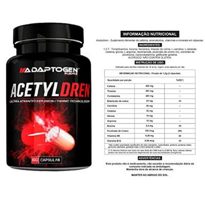 Kit 3 Cafeína Acetyldren 60 Cápsulas Sem Sabor - Adaptogen Science