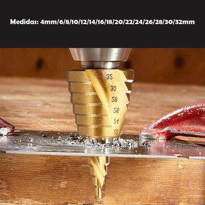 Broca Escalonada Lorben Espiral Profissional De 4 à 32 Mm Aço Rápido Titânio Gt6210