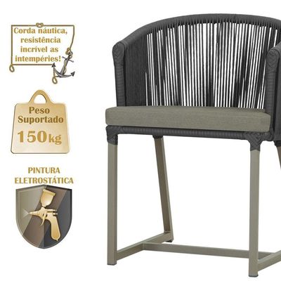 3 Cadeiras De Jantar Noronha Fendi Corda Náutica E8 Trama Preto