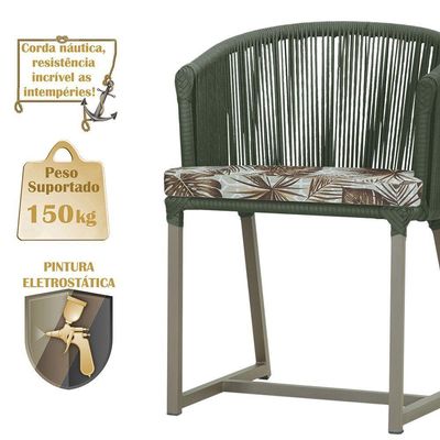 3 Cadeiras De Jantar Noronha Fendi Corda Náutica E6 Trama Verde