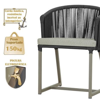 3 Cadeiras De Jantar Noronha Fendi Corda Náutica E3 Trama Preto