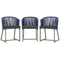 3 Cadeiras De Jantar Noronha Fendi Corda Náutica E13 Trama Azul