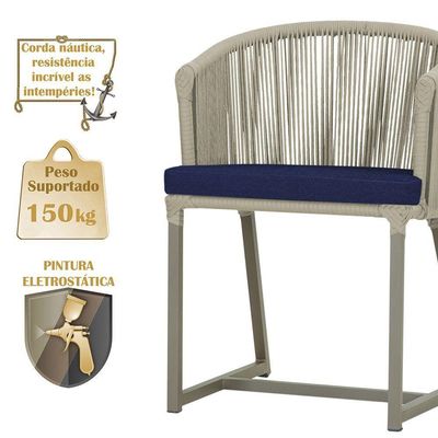 3 Cadeiras De Jantar Noronha Fendi Corda Náutica E10 Trama Rami
