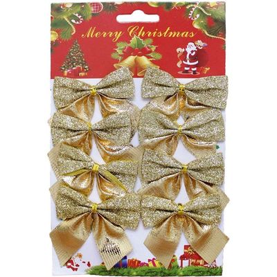 Kit 32 Enfeite árvore Natal Laço Lacinho Gliter Dourado 6cm