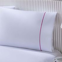 Jogo De Cama 100% Algodão Percal 150 Fios Solteiro Gran Moratta 2 Peças - Branco E Detalhe Rosa