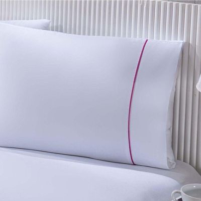 Jogo De Cama 100% Algodão Percal 150 Fios Solteiro Gran Moratta 2 Peças - Branco E Detalhe Rosa