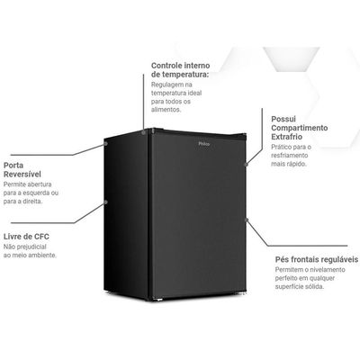 Frigobar Philco 68L PFG85P 5 Níveis Temperatura Preto 110V