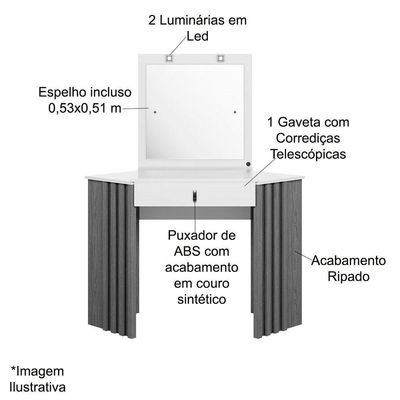 Penteadeira Camarim Ripada Púrpura Com Espelho Mdp Cinamomo Off White
