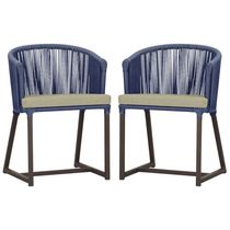 2 Cadeiras De Jantar Noronha Marrom Corda Náutica E7 Trama Azul