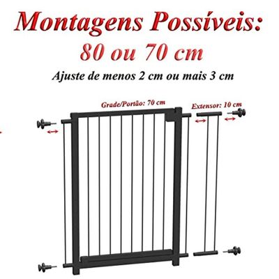 Grade Portão Pet Bebê Divisor Ambiente 80 Cm Preto