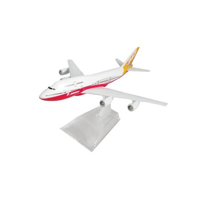 Avião Miniatura de Metal Boeing 747 Vermelho e Laranja Escala 1:400 Colecionável Com Base em Acrílico