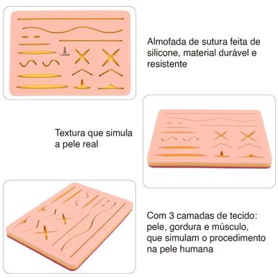 Pele Artificial Silicone Lorben Para Treinamento Simulação De Sutura Com 3 Camadas Gt6107