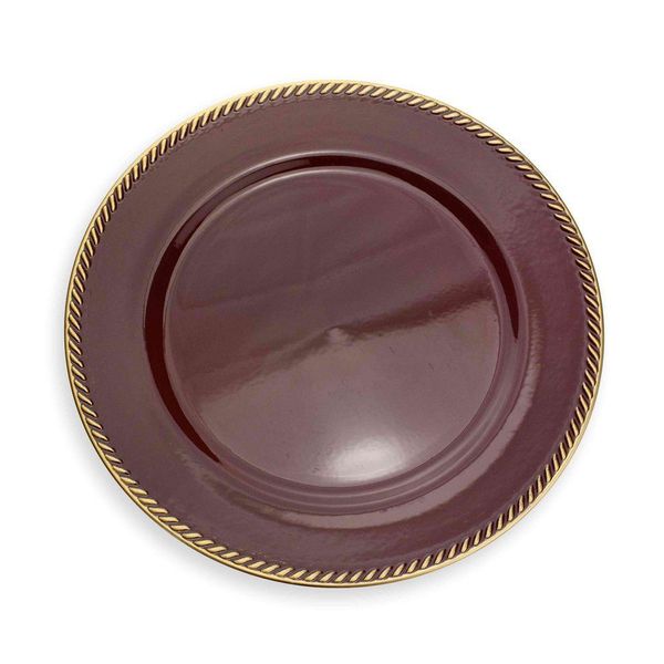 Sousplat De Plástico Vermelho E Dourado 33Cm