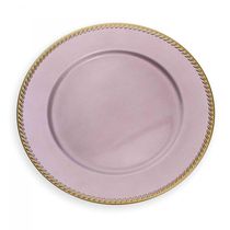 Sousplat De Plástico Rosa E Dourado 33Cm