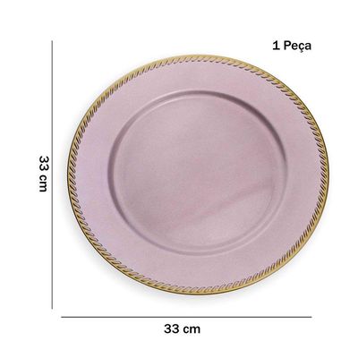 Sousplat De Plástico Rosa E Dourado 33Cm