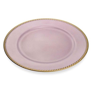 Sousplat De Plástico Rosa E Dourado 33Cm