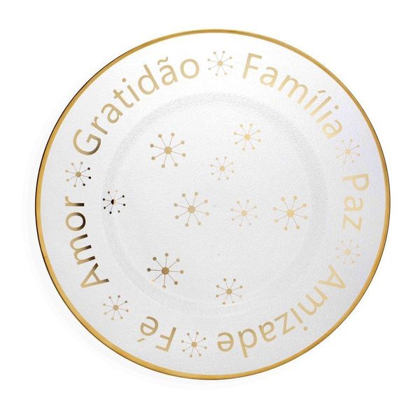 Sousplat De Plástico Desejos De Natal Transparente E Dourado Com Estrelas 33Cm