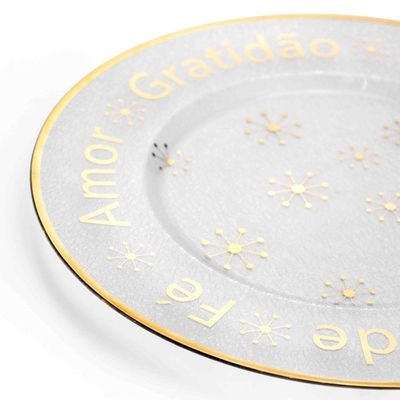 Sousplat De Plástico Desejos De Natal Transparente E Dourado Com Estrelas 33Cm