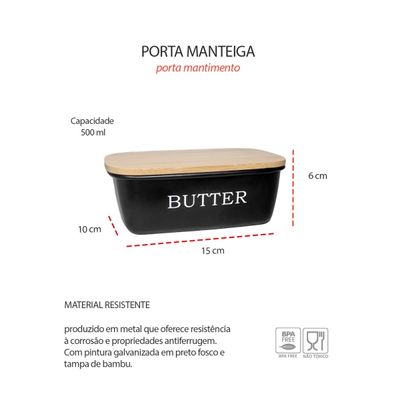 Porta Pao Manteigueira Pote Cafe Açucar Aço Preto Bambu 4un