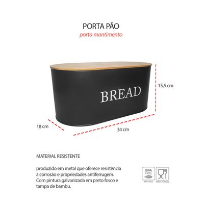 Porta Pao Manteigueira Pote Cafe Açucar Aço Preto Bambu 4un