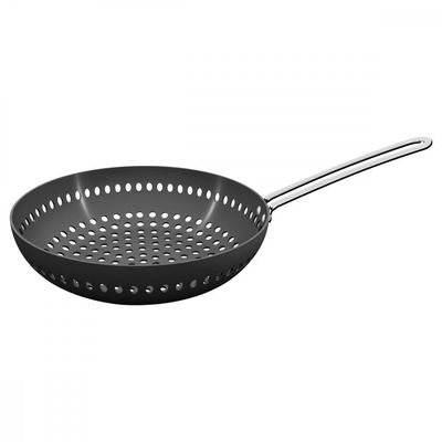 Grelha Wok Furada Churrasco Alumínio Anodizado Cabo 26 Cm