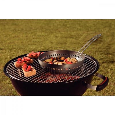 Grelha Wok Furada Churrasco Alumínio Anodizado Cabo 26 Cm