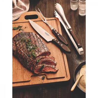 Jogo Para Churrasco Inox Com Cabo Castanho Polywood 3 Peças