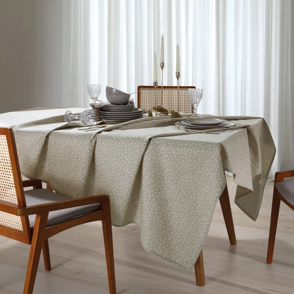Toalha Mesa Quadrada Döhler Clean Linhares Paloma Bege 8 Lugares