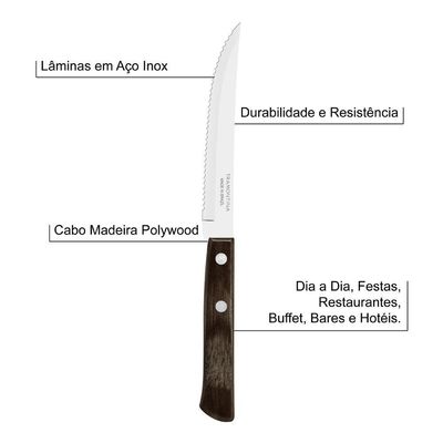 Faca De Churrasco Tramontina Polywood Inox Cabo Castanho