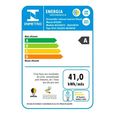Ar Condicionado Split Cassete 4 Vias Hitachi Aircore 600 Inverter 24.000 BTUS Quente E Frio 220V